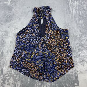 Anthropologie Womens Size M Sleeveless Halter Top Keyhole Tank Leopard Purple